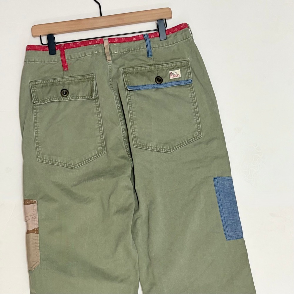 ROY ROGERS Green Cargo Pants Pockets Patches Retro Cropped Roy Roger's Size 31 - Picture 9 of 13